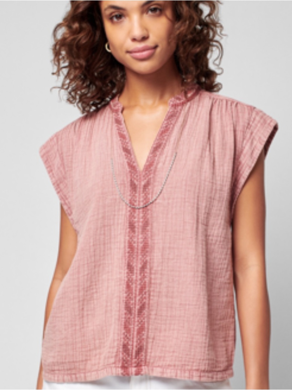 Faherty Dream Organic Cotton Gauze Lucia Capped Sleeve Top Sunwashed Dusty Rose